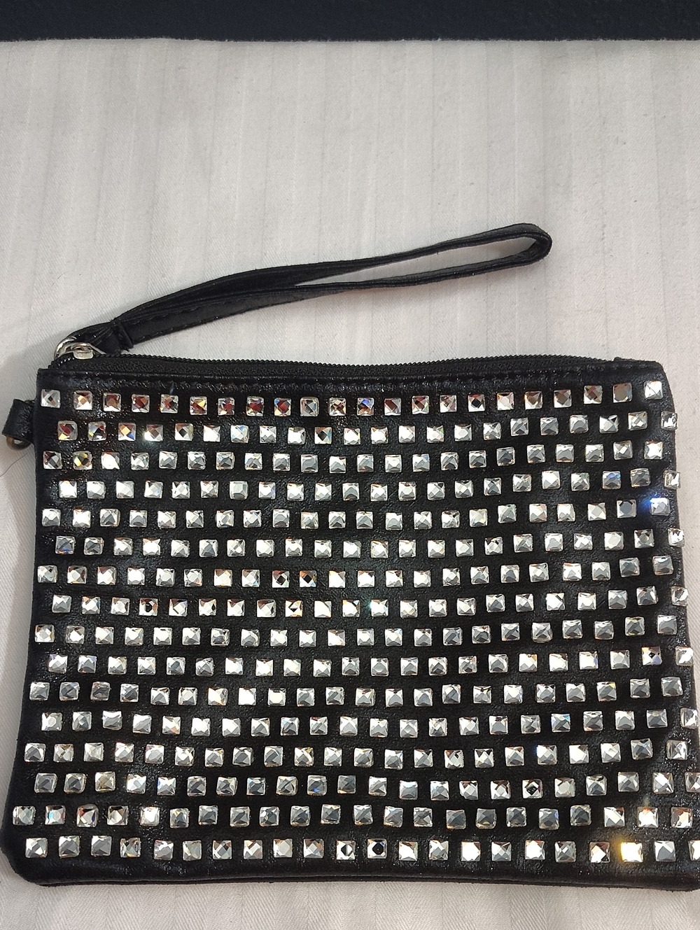 Black Studded Wristlet Clutch with Silver Embellishments